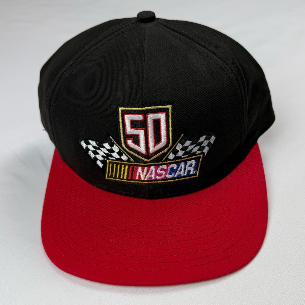 Vtg Nascar 50th Anniversary Snapback Hat 90s Two Tone Black/Red